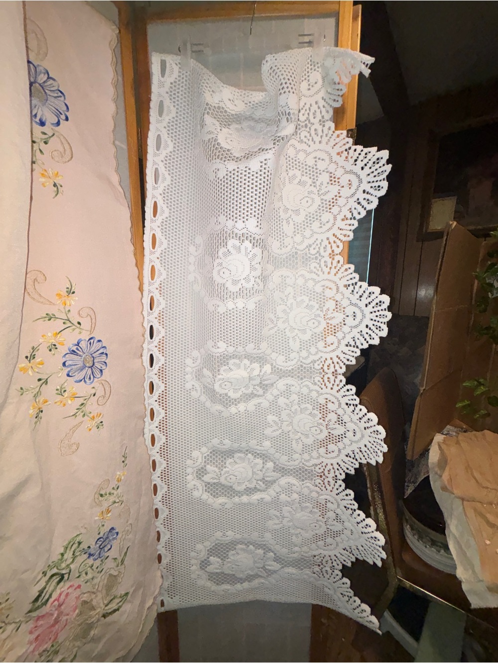 3 White Crochet Lace Curtain Panel